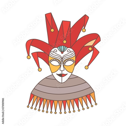 Elegant festive mask of jester or harlequin isolated on white background
