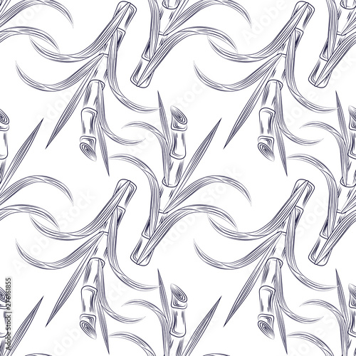 Sugar cane stalks with leaves seamless pattern. Sugar stalk cane