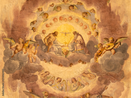 COMO, ITALY - MAY 11, 2015: The ceiling fresco of Holy Trinity in church Chiesa di San Orsola by Gian Domenico Caresana (1616). photo