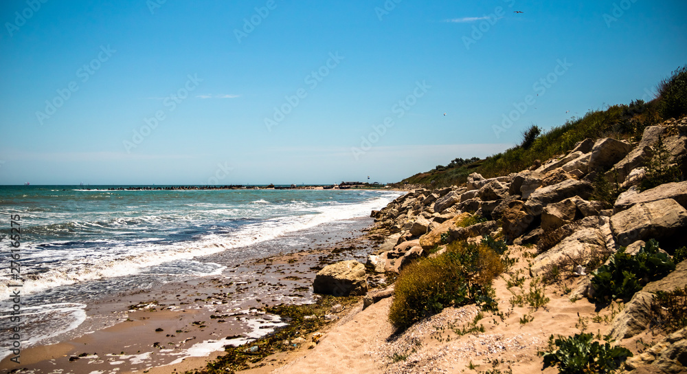 Beach on a black sea in a Eforie Sud near the Constanta in Romania Beach on a black sea in a Eforie Sud near the Constanta in Romania