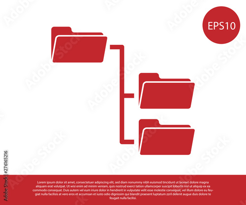 Red Folder tree icon isolated on white background. Computer network file folder organization structure flowchart. Vector Illustration