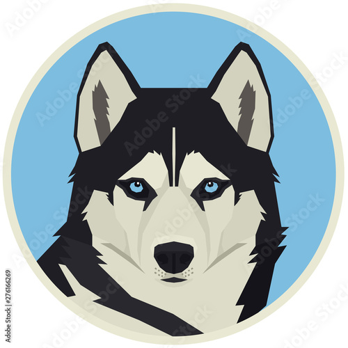 Vector illustration Dog collection Siberian Husky Geometric style Round frame
