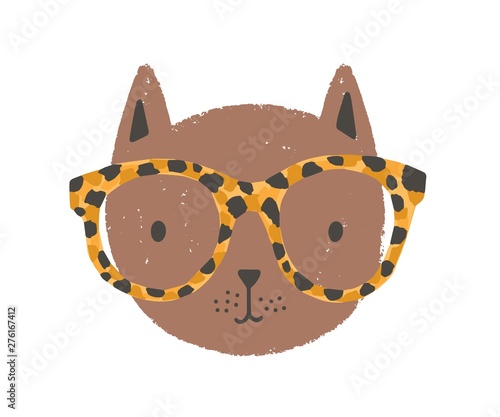 Adorable face or head of cat wearing glasses