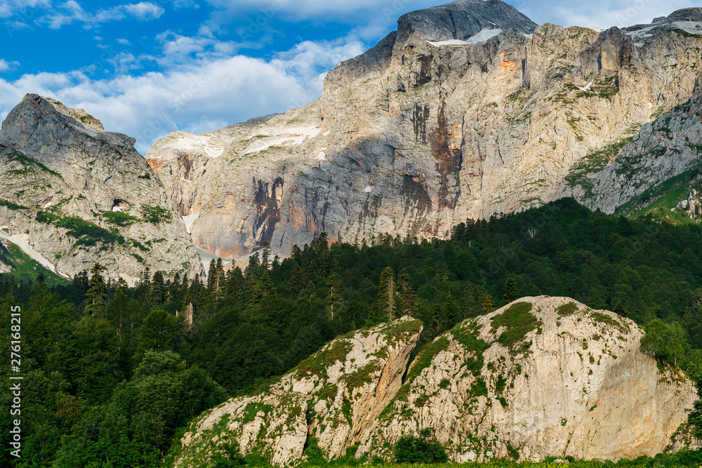 Obraz premium Gray high rocky mountain located. Caucasian reserve, mountain Fisht