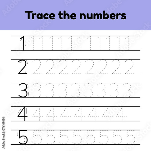 Vector illustrations set. Trace line number for kindergarten and preshool kids.