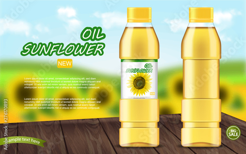 Sunflower oil Vector realistic mock up. Product placement label design. 3d illustrations
