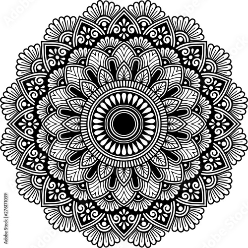 Mandala pattern black and white doodles sketch