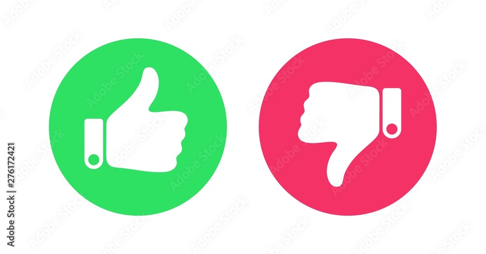 Like and dislike icons set. Thumb up and thumb down green and red icons. Design Elements for smm, ad, marketing, ui, ux, app and more. Like and dislike icons set. Thumb up and thumb down green and red icons. Design Elements for smm, ad, marketing, ui, ux, app and more.