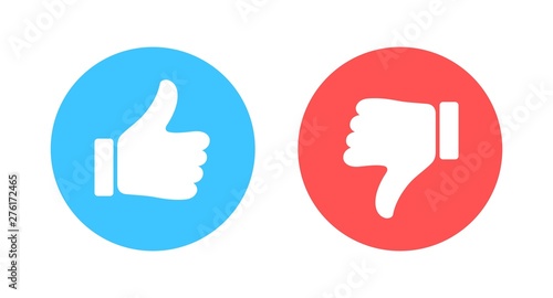 Like and Dislike vector flat Icons. Design Elements for smm, ad, marketing, ui, ux, app and more. Thumbs up and thumbs down circle emblems.