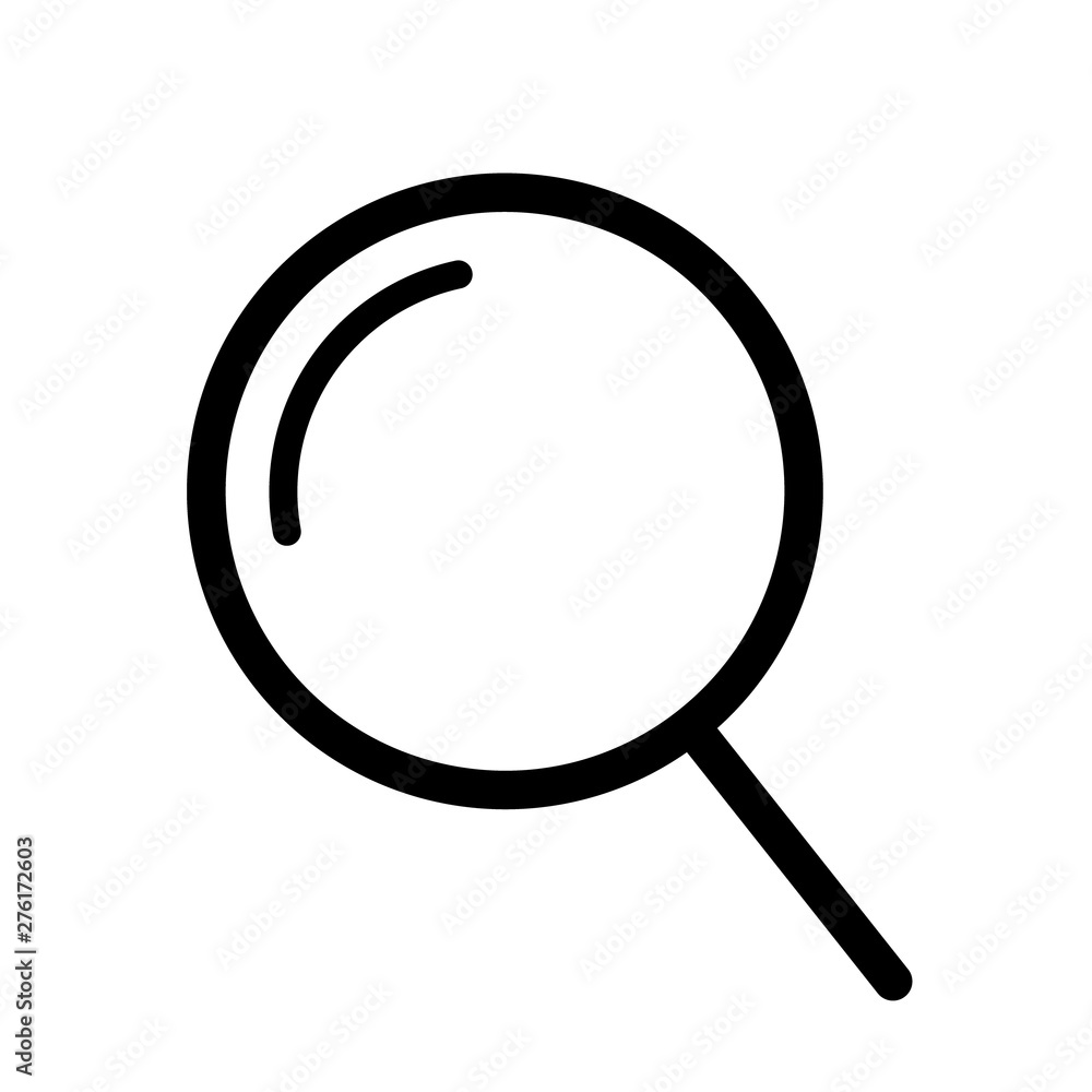 Black vector magnifier icon. Magnifying glass icon, design element for search bar. Black vector magnifier icon. Magnifying glass icon, design element for search bar.