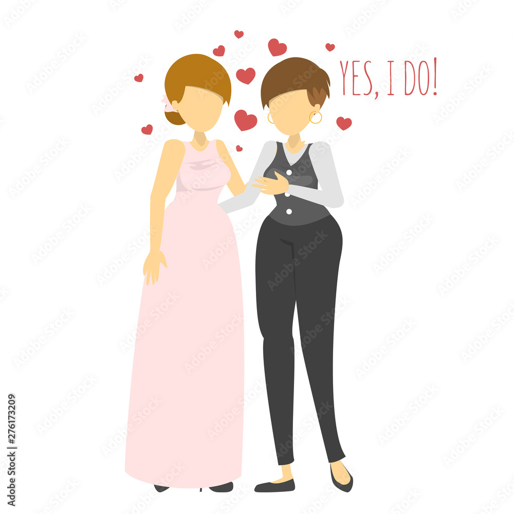 Gay wedding. Homosexual couple in suit and dress Gay wedding. Homosexual couple in suit and dress