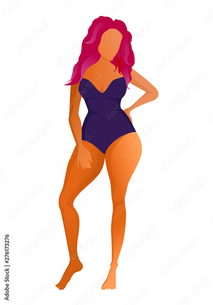 Cute tanned woman dressed in swimsuit. Vector illustration.