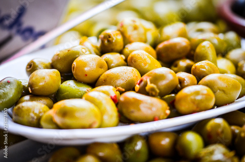 close up of mix olives within the spanish market - food corner