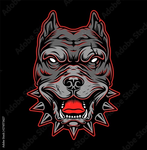 Colorful vintage dangerous dog head concept