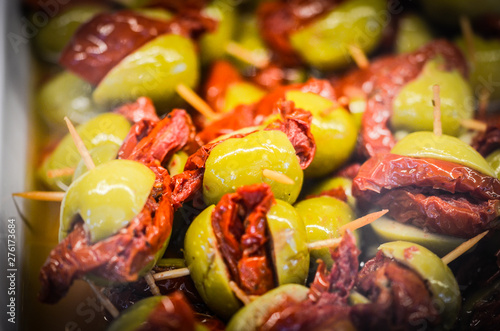 close up of mix olives within the spanish market - food corner