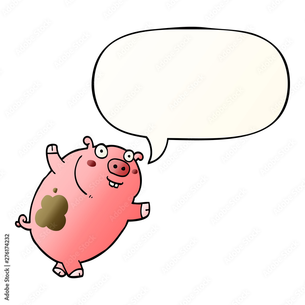funny cartoon pig and speech bubble in smooth gradient style funny cartoon pig and speech bubble in smooth gradient style
