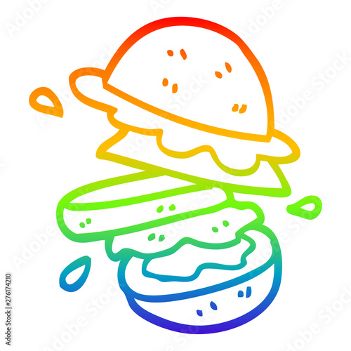 rainbow gradient line drawing cartoon burger