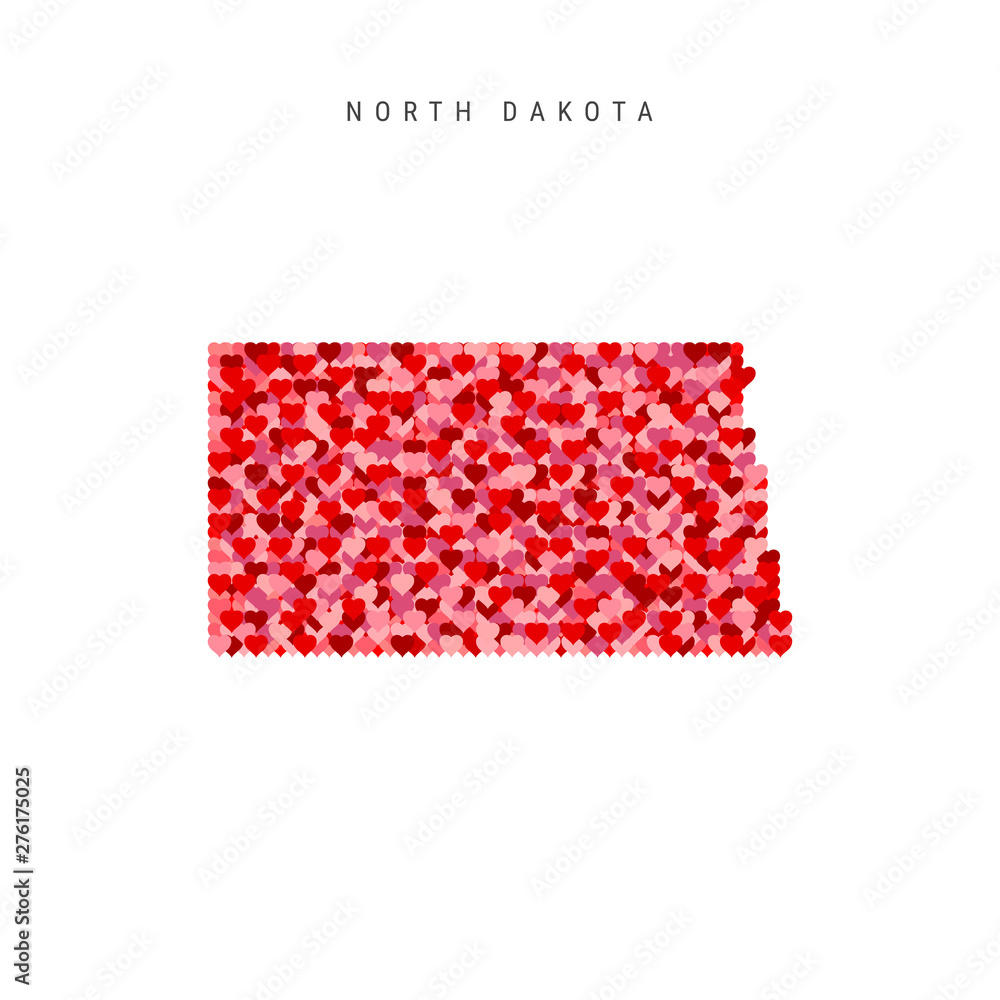 I Love North Dakota. Red Hearts Pattern Vector Map of North Dakota I Love North Dakota. Red Hearts Pattern Vector Map of North Dakota