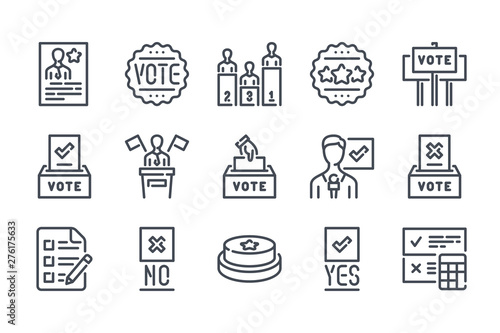 Election related line icon set. Voting linear vector illustration collection. Politic elections outline icons.