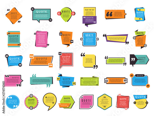 Quote shapes. Graphic forms for text notes and remarks vector difference designs. Textbox quote, text note, remark speech, quotation bubble illustration