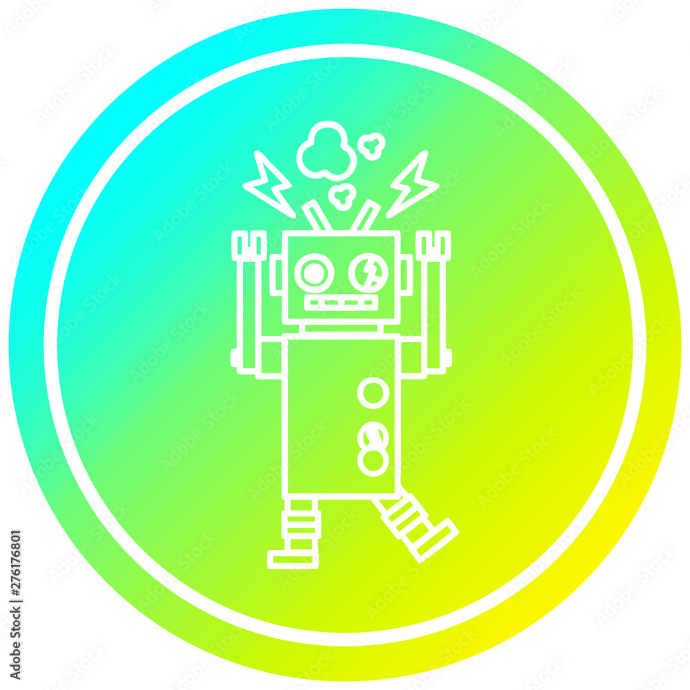 malfunctioning robot circular in cold gradient spectrum