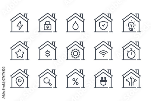 Smart house related line icon set. Home linear icons. Apartment outline vector signs and symbols collection.