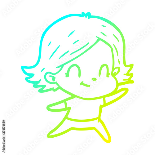 cold gradient line drawing cartoon friendly girl