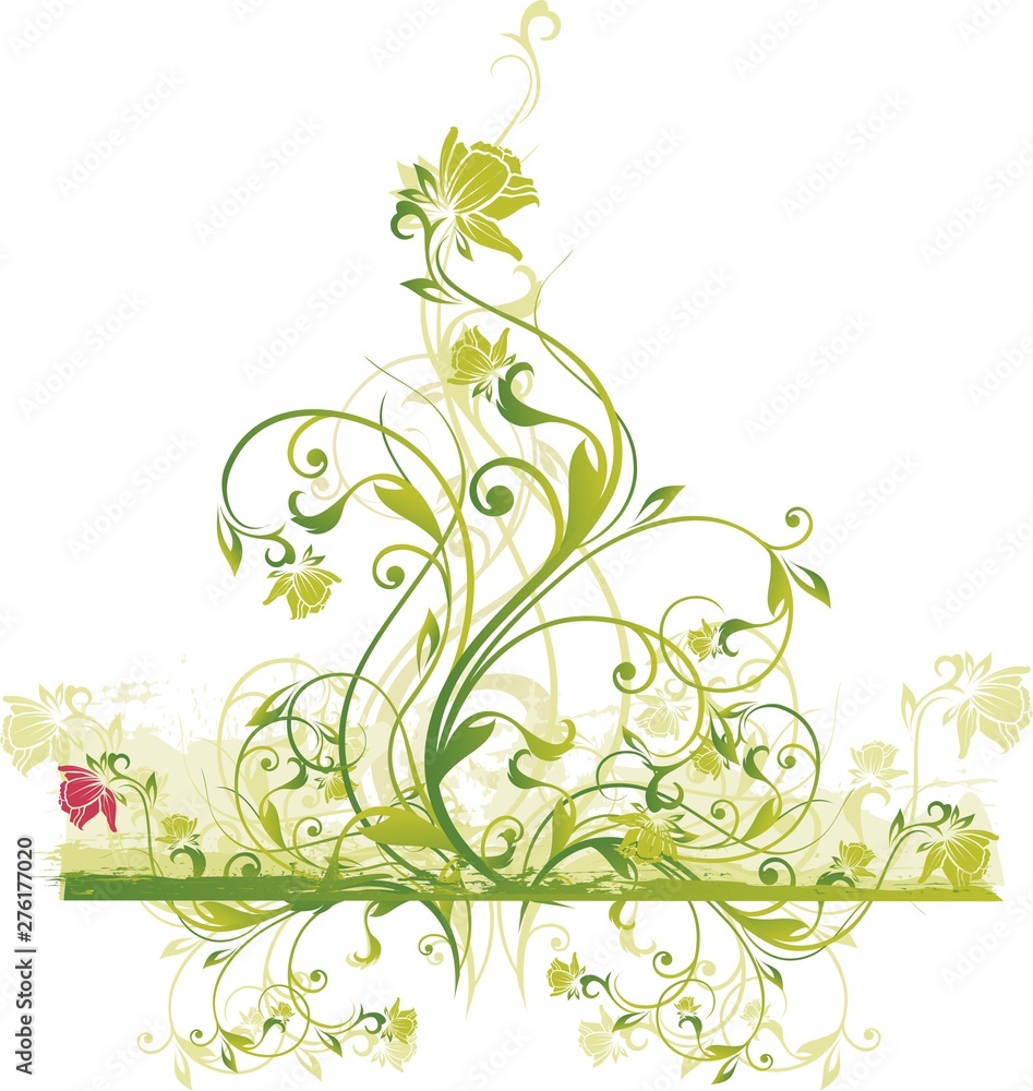 Ornamentos y flores verdes