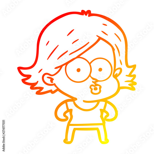 warm gradient line drawing cartoon girl pouting