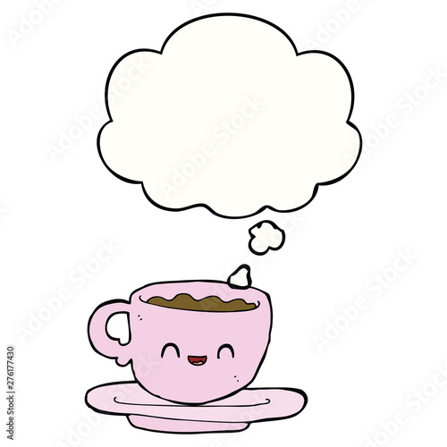 cartoon hot cup of coffee and thought bubble