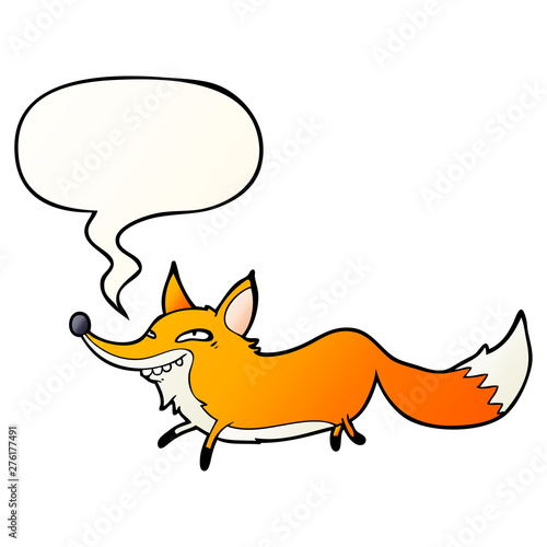 cute cartoon sly fox and speech bubble in smooth gradient style