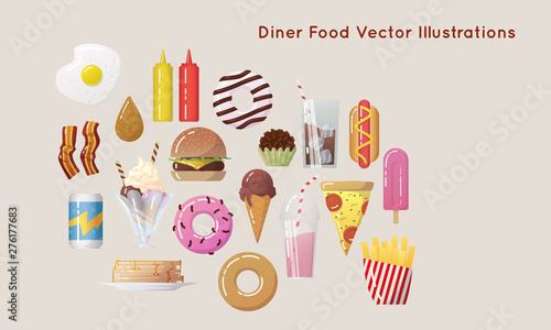 set of diner junk food vector illustration