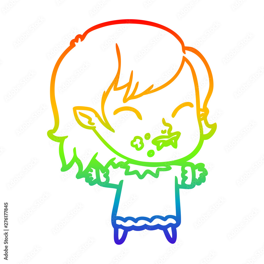 rainbow gradient line drawing cartoon vampire girl with blood on cheek rainbow gradient line drawing cartoon vampire girl with blood on cheek