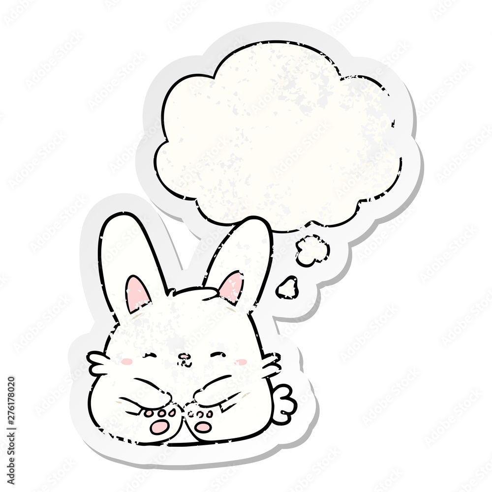 cartoon rabbit and thought bubble as a distressed worn sticker cartoon rabbit and thought bubble as a distressed worn sticker