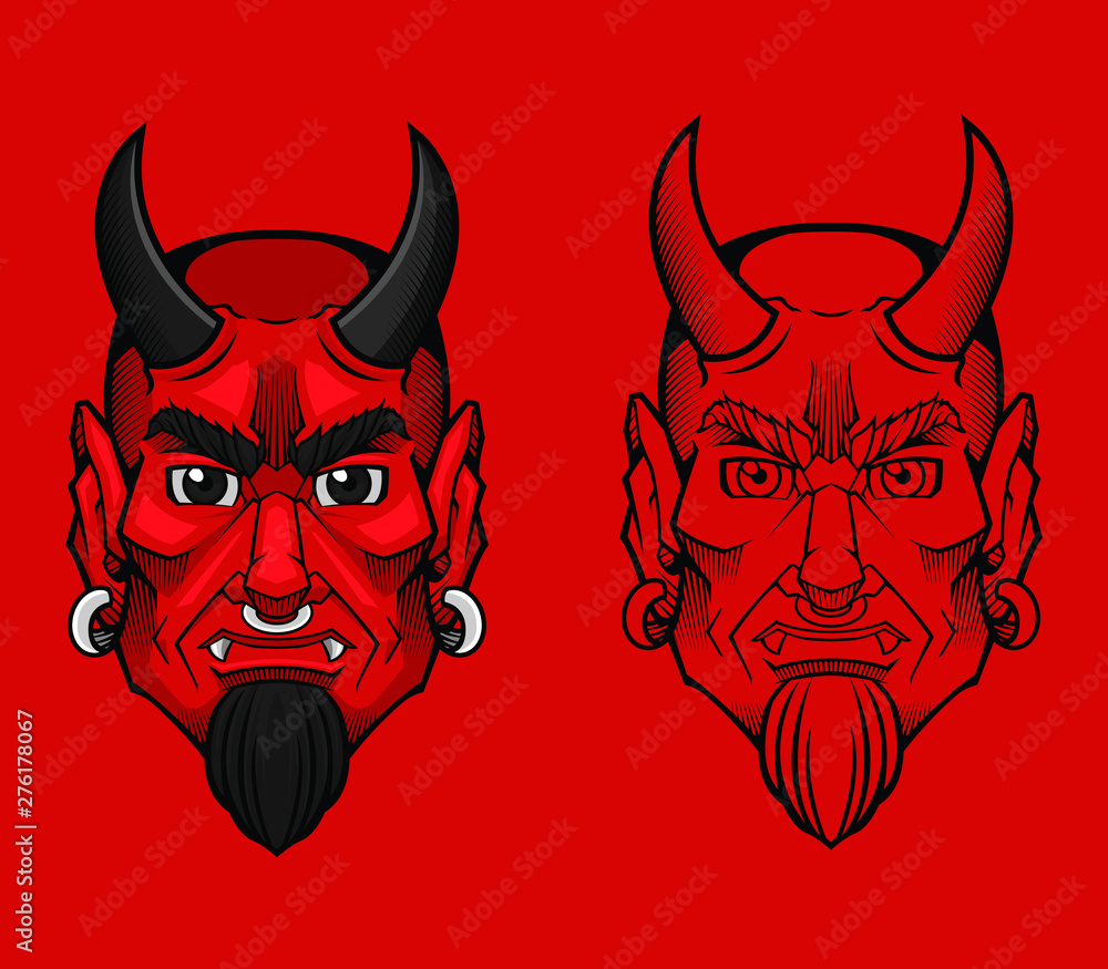 Colored devil face with outlines Colored devil face with outlines