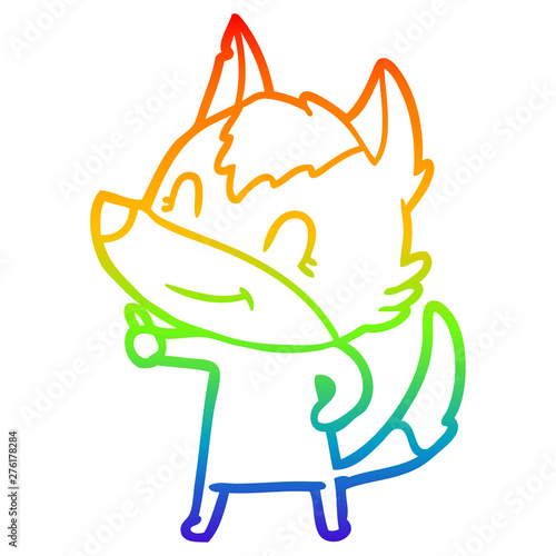 rainbow gradient line drawing friendly cartoon wolf