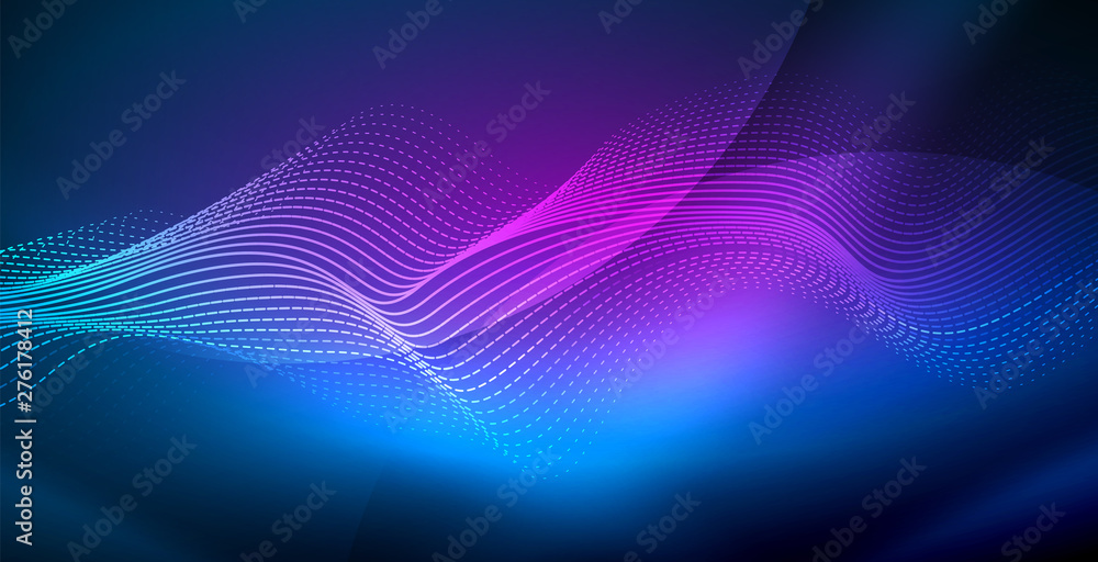 Glowing abstract wave on dark, shiny motion, magic space light. Vector techno abstract background Glowing abstract wave on dark, shiny motion, magic space light. Vector techno abstract background