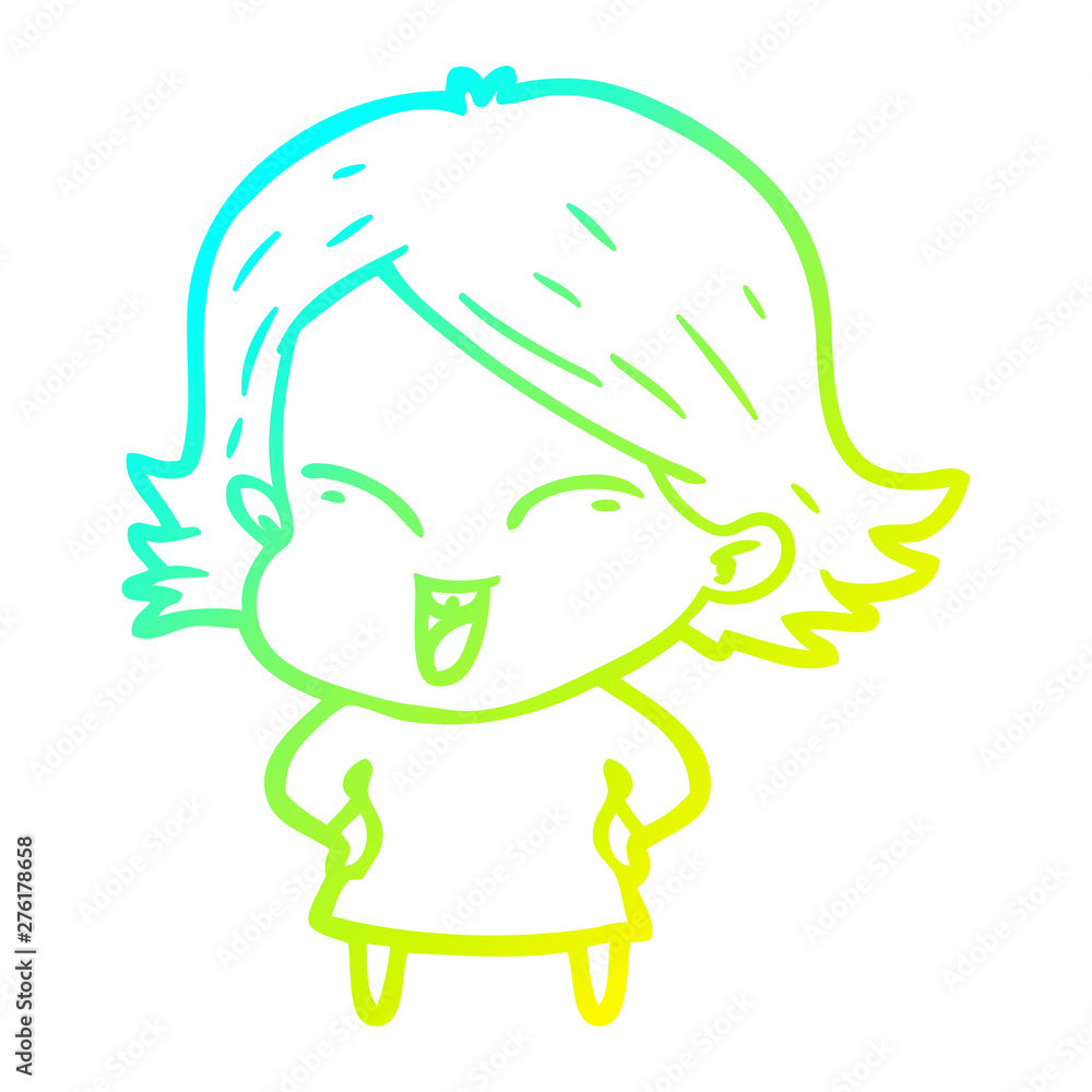 cold gradient line drawing happy cartoon girl