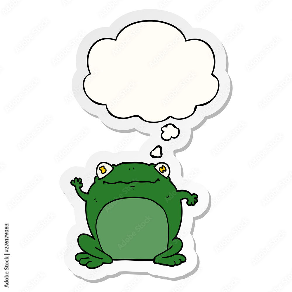 cartoon frog and thought bubble as a printed sticker cartoon frog and thought bubble as a printed sticker
