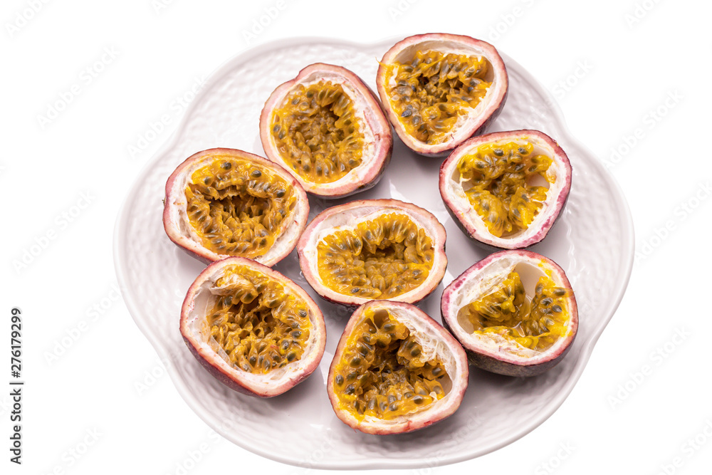Passion fruits isolate on white background.Passion fruit is a flowering tropical vine.