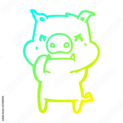 cold gradient line drawing angry cartoon pig