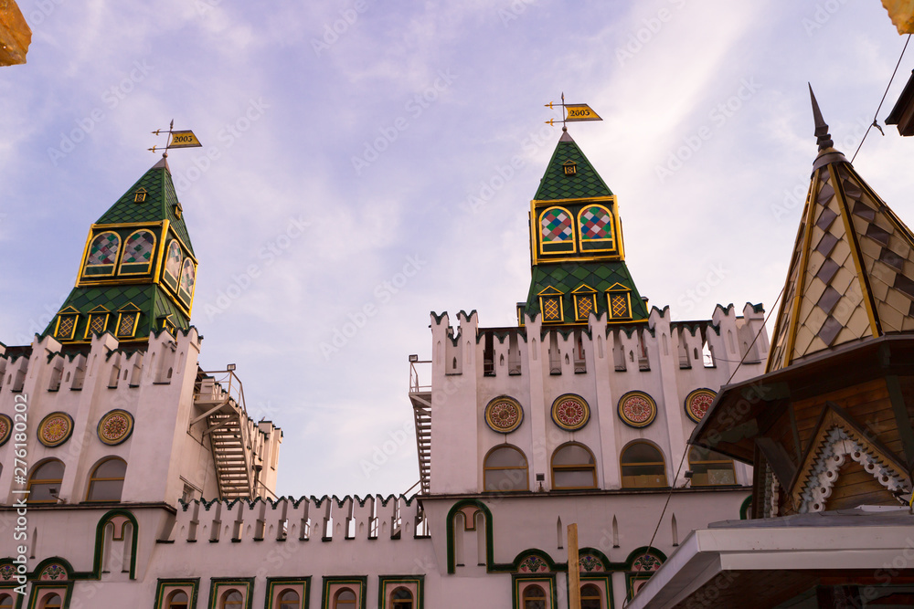 Moscow, the Kremlin in Izmailovo. Moscow landmark, park, at sunset.