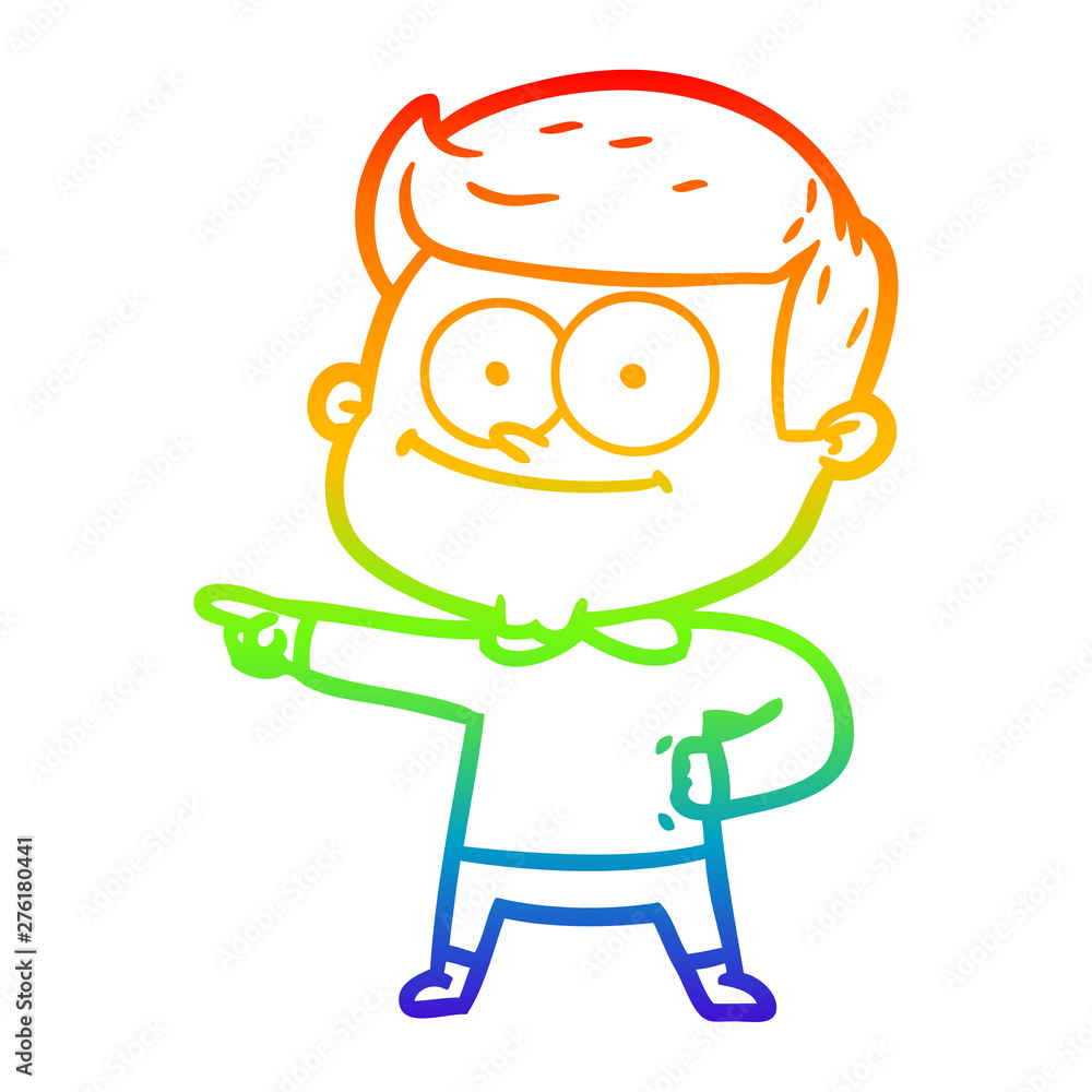 rainbow gradient line drawing cartoon happy man