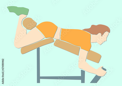 Sporty woman pumps glutes. Power training. Fitness concept abstract colorful illustration. Vector sport cartoon. Applique or paper cut style.