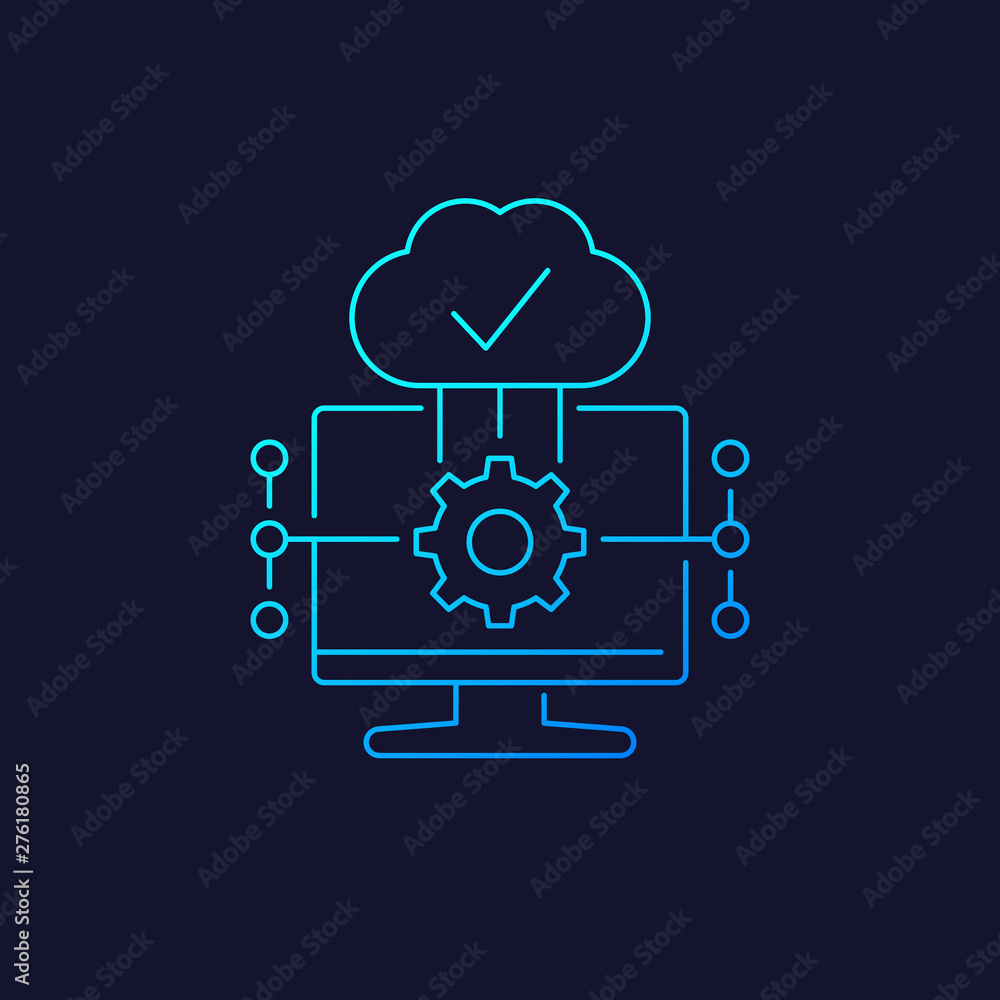 cloud computing software vector icon, linear cloud computing software vector icon, linear
