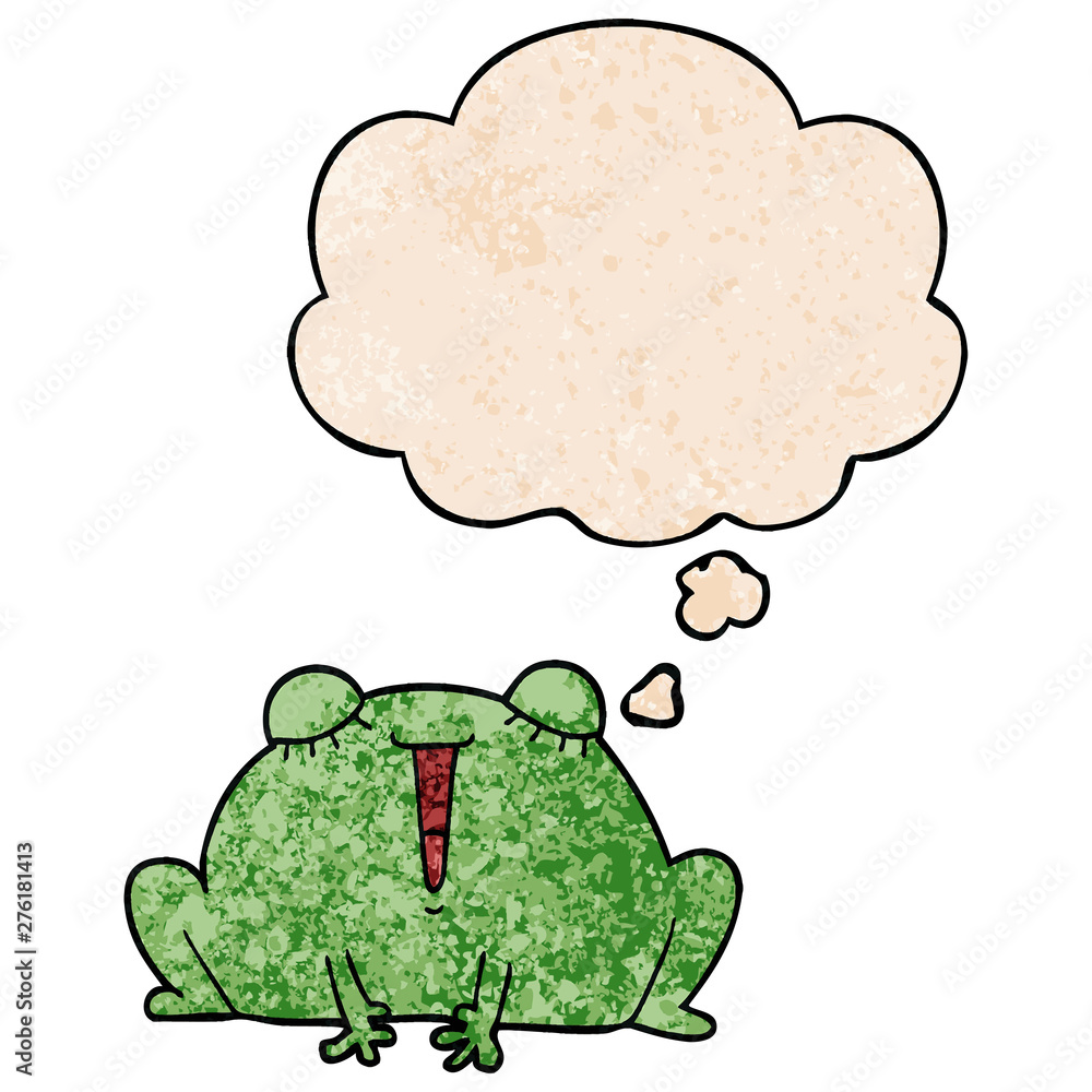 cute cartoon frog and thought bubble in grunge texture pattern style Stock  Vector