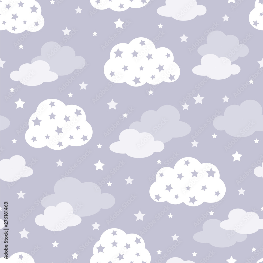 Naklejka Seamless pattern with clouds and stars vector illustration