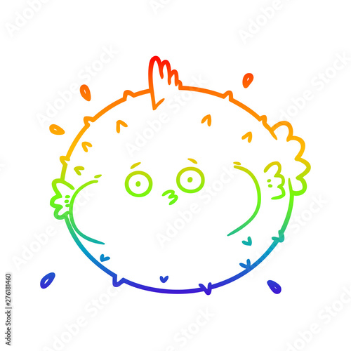 rainbow gradient line drawing cartoon puffer fish
