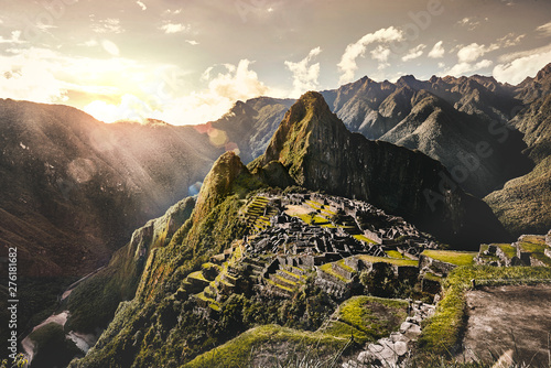 View of the ancient Inca City of Machu Picchu. The 15-th century Inca site.'Lost city of the Incas'. Ruins of the Machu Picchu sanctuary. UNESCO World Heritage site. photo
