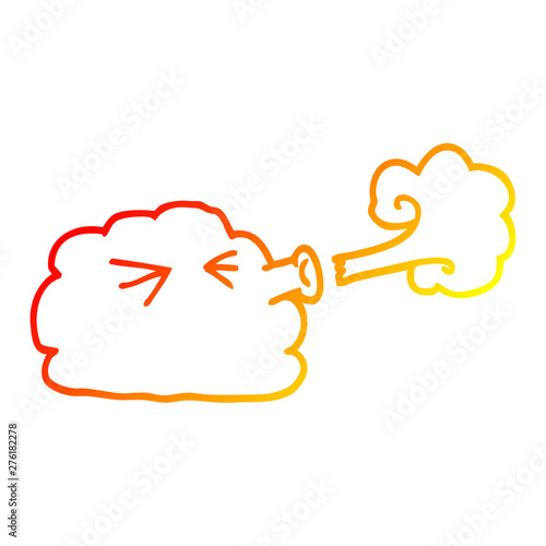 warm gradient line drawing cartoon cloud blowing a gale